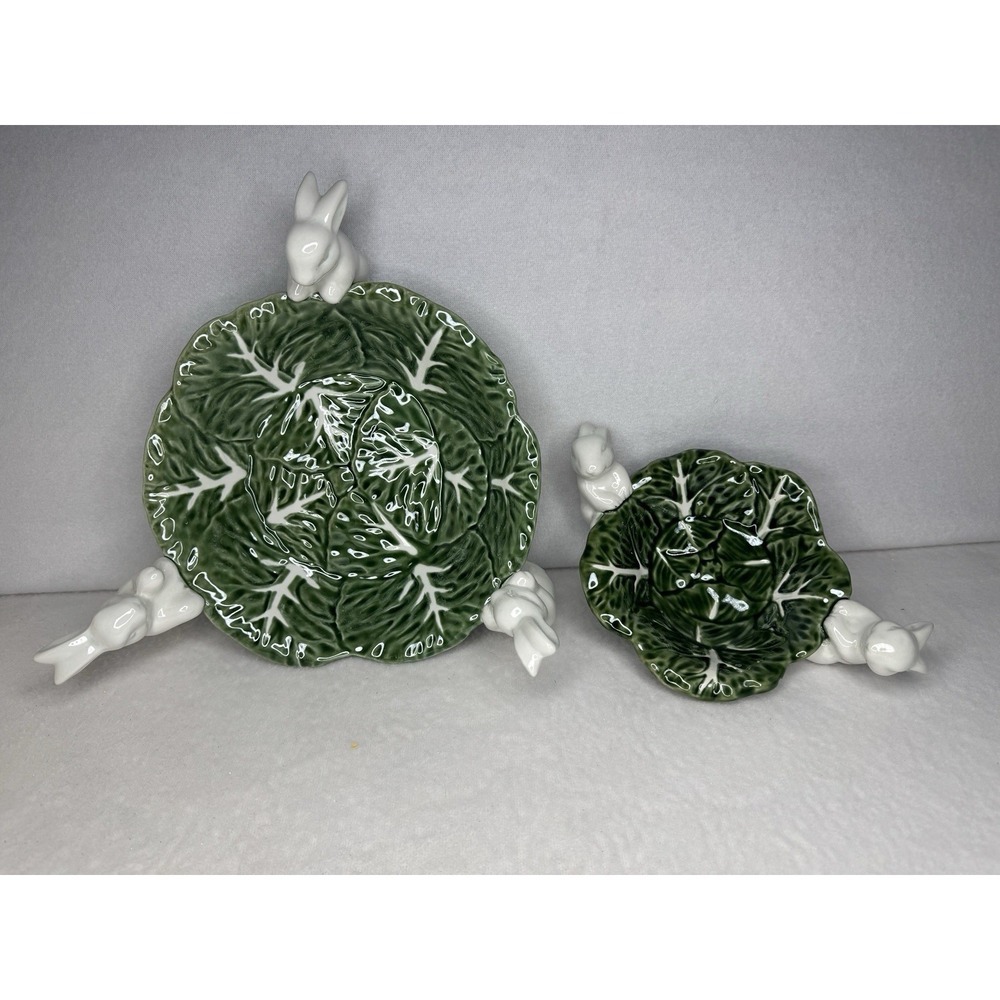 Set Of 2 Rabbit Cabbage Dish By Maxcera Made In China, Easter, Spring Decorative